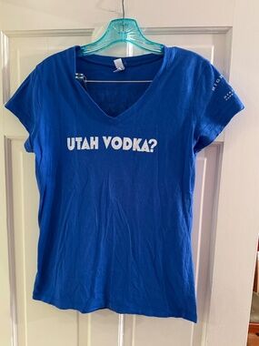 Bella Wms V neck Blue Short Sleeve T-Shirt size Large
